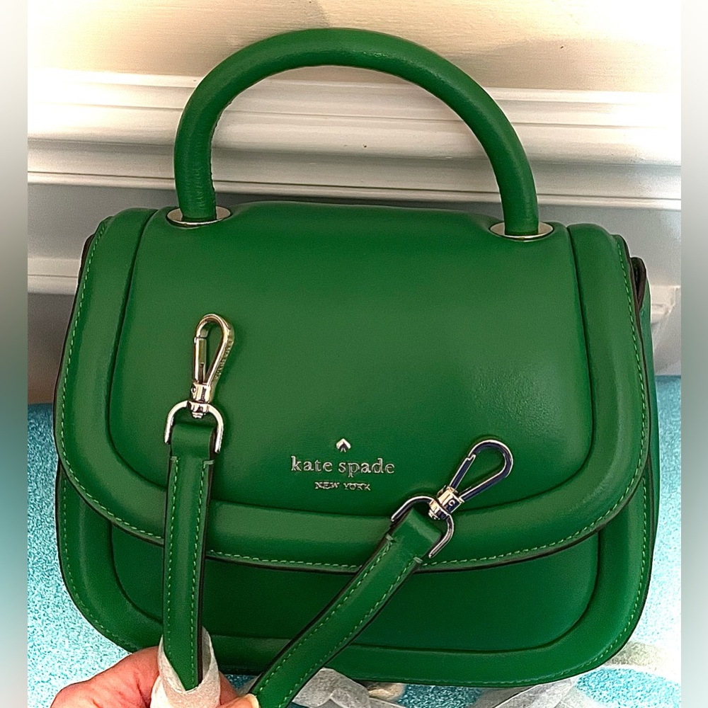🟢NWT Kate Spade NY Puffy Smooth Leather Mini Crossbody Satchel: "Green Bean" 🟢 - Picture 8 of 14